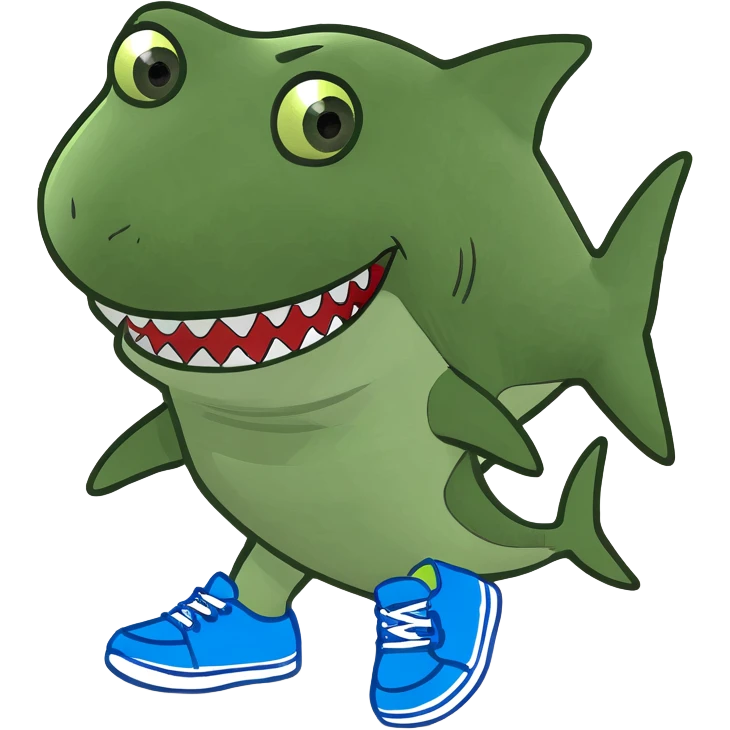 Shark with 4 legs wearing blue shoes on his feet emoji