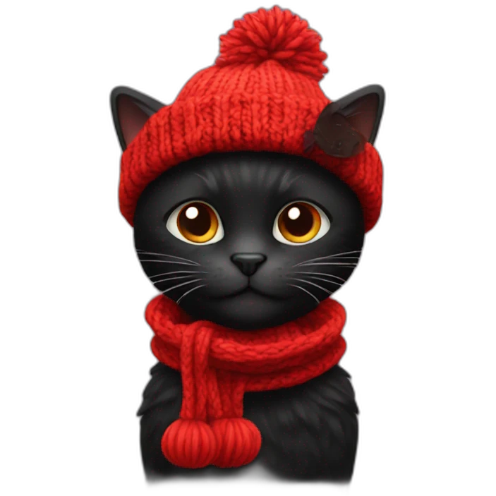 black cat in a red knitting hat emoji
