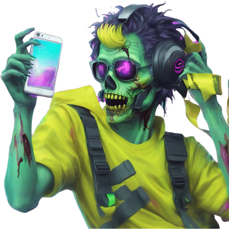 .Zombie_ Vaporwave black holographic oilslick zombie unicorn yellow caution tape and a vinyl emoji