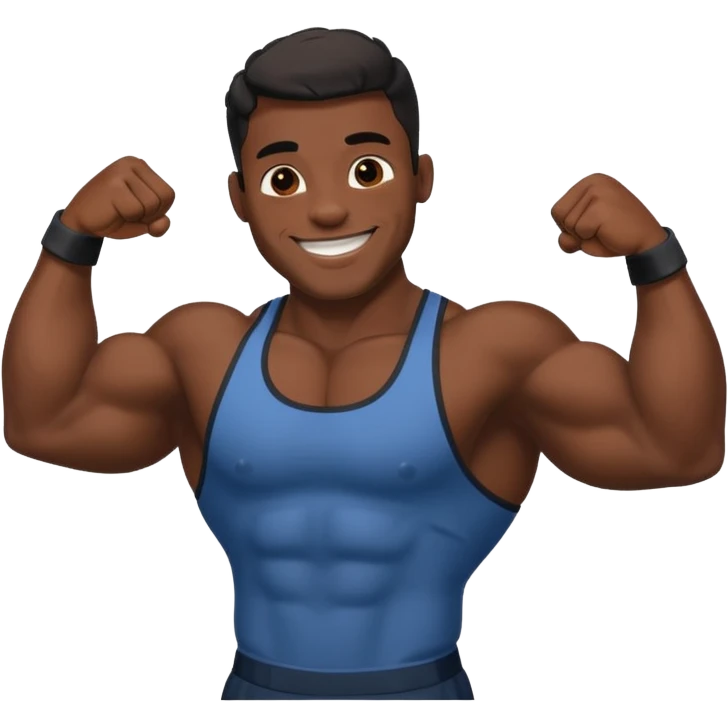 Jock man smiling very big biceps black emoji