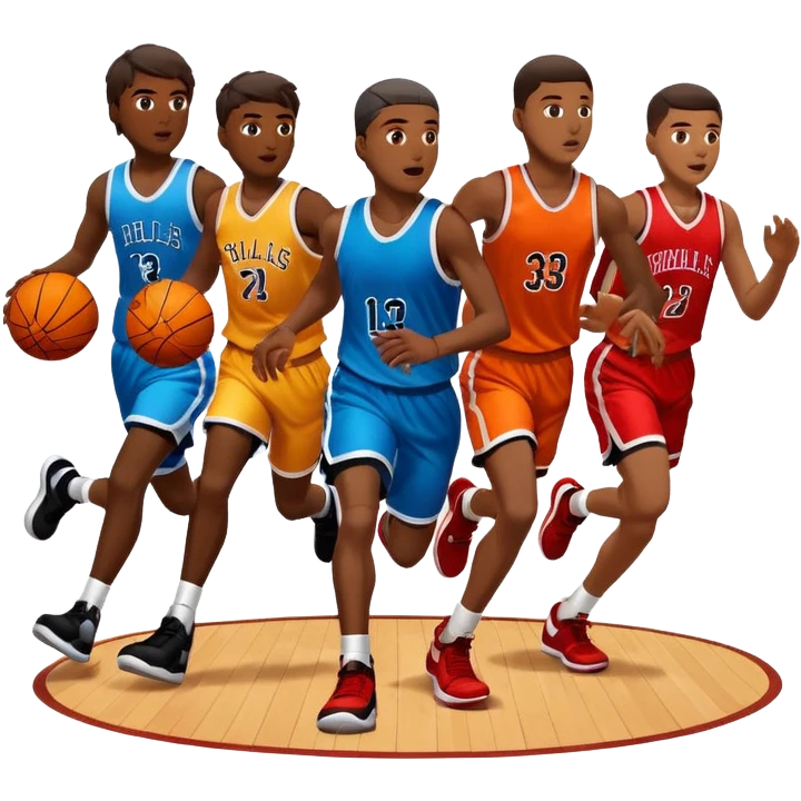 basketball game in motion in the ground with multiple players emoji