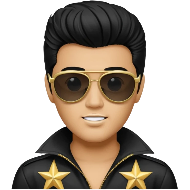 A boy with an Elvis Presley mask with sunglasses (with total black lenses)dressed as Elvis Presley emoji