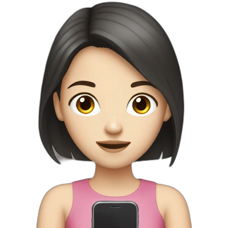 One white girl with loose, black-brown hair playing on her phone emoji