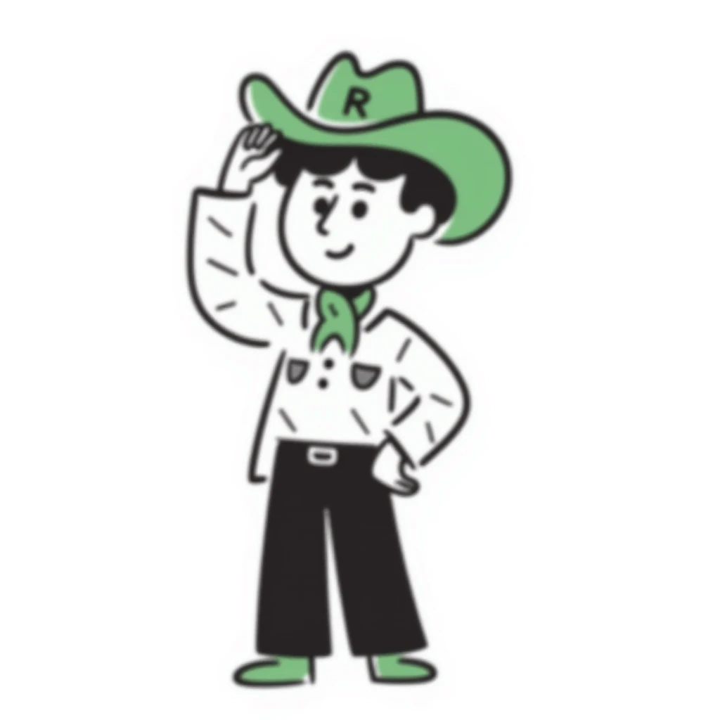 Cowboy wearing green hat with letter R on it emoji