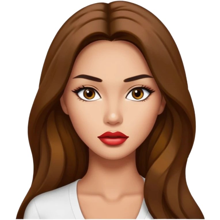 Emoji of a glamorous fashion model, tan skin, monolid eyes, full lips, long hair, white top, inspired by Megan Fox emoji