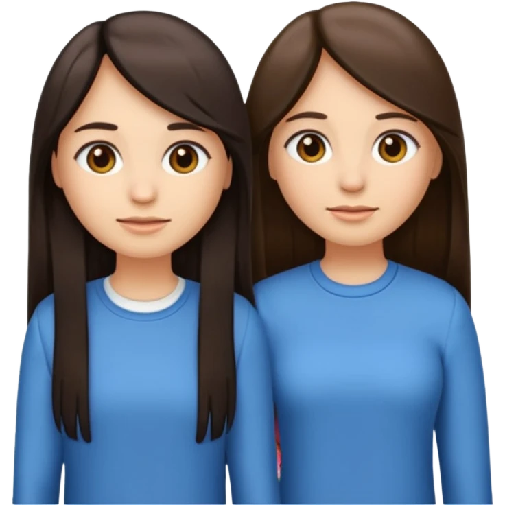 generate me emojis of sisters, one should look older, the other younger. the older one has dark brown hair, long, straight, the younger one is slightly lighter, also straight, long. clothes are any in principle, the main thing is that they more or less look like each other emoji