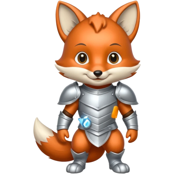 baby fox in silver armor, full body, smile emoji