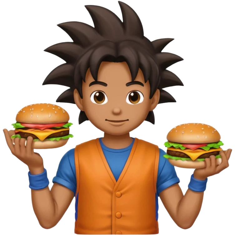 Goku holding a patty in his hands, vibrant emoji style emoji