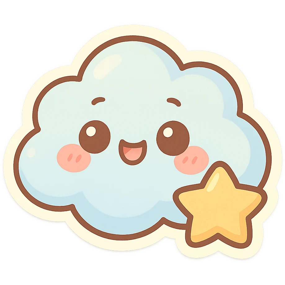 chibi sticker-style cloud with a star accent, cute and exaggerated emoji