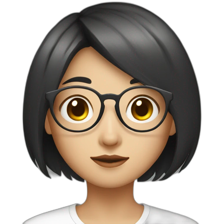 short hair, girl, asia, glasses,one,black emoji