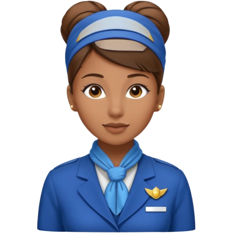Light Brown skin flight attendant, brown hair in a bun, blue uniform, blue neck scarf emoji