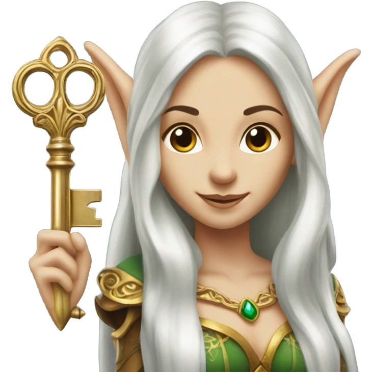 an elf woman login holding a big key emoji