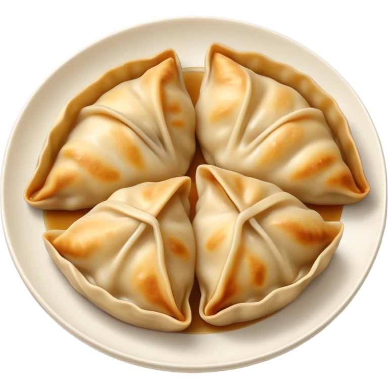 Gyoza Cinematic Realistic Gyoza Dish Emoji, depicted in a close-up view of 1 to 2 delicate dumplings with a crisp, golden exterior and savory filling, rendered with exquisite detail and dynamic lighting. emoji