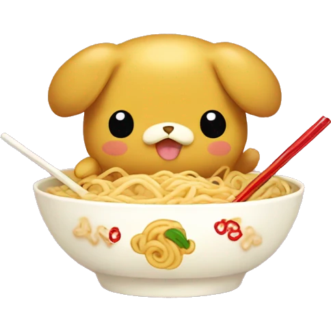 Pompompurin from sanrio eating spicy noodles  emoji