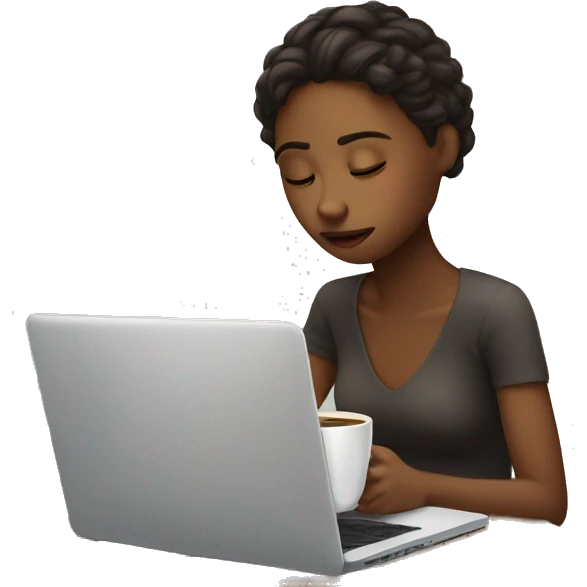 tired girl with laptop drinking a lot of coffee emoji