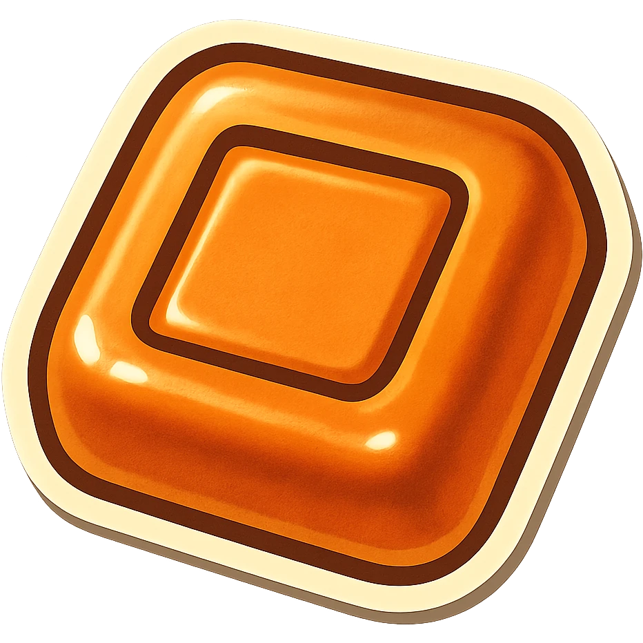 retro sticker style icon of a dalgona candy with a square shape pressed in the center, playful and bold emoji