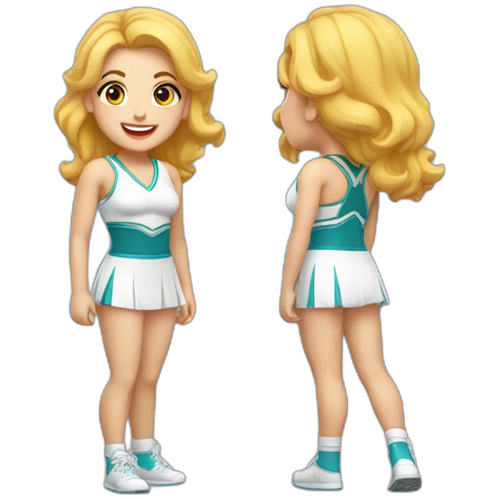 Full body Caucasian curvy cheerleader back and front views emoji