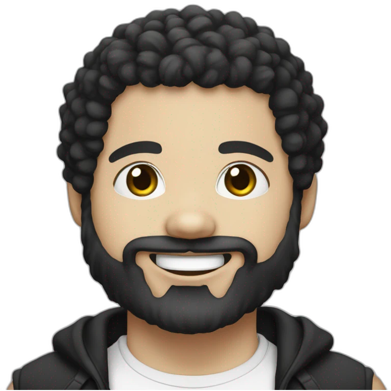 young-with hoop-white skin-black hair-beard-rapper-bichon dog-white-smile emoji