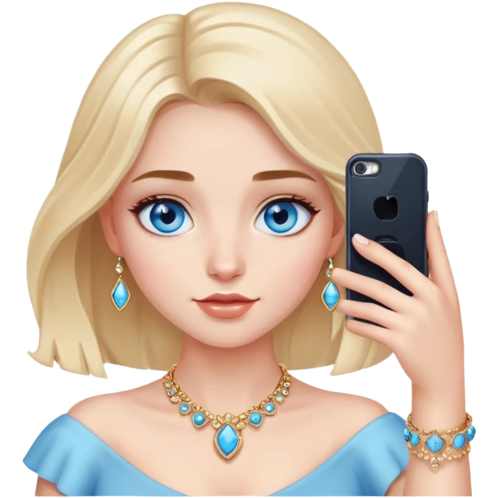 girl taking selfie with jewelry blue eyes emoji