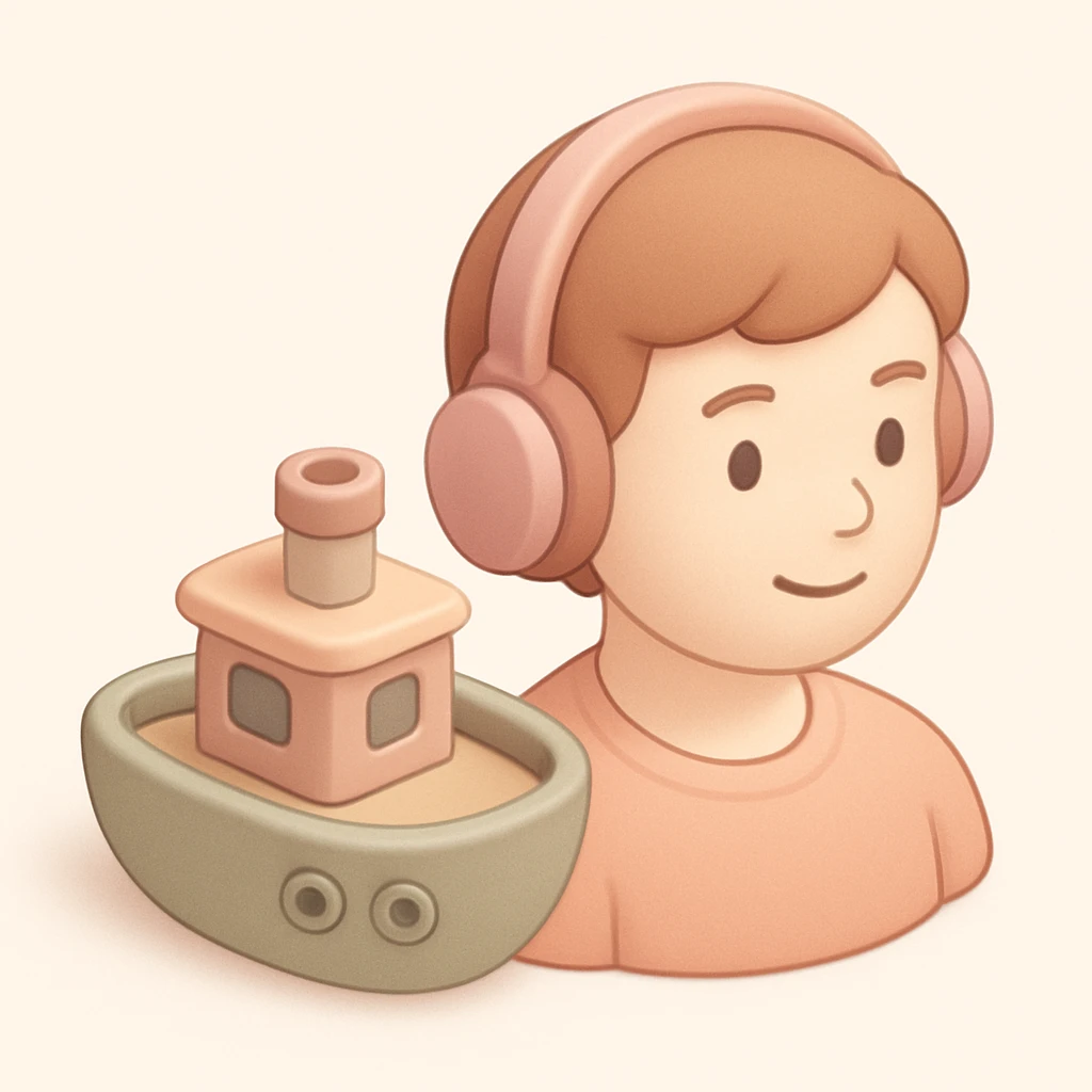 person with short hair and headphones, soft line avatar style, gentle lines and pastel hues emoji