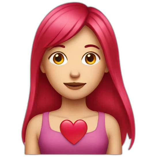 girl-long-straight-rosered-hair-holding-heart emoji