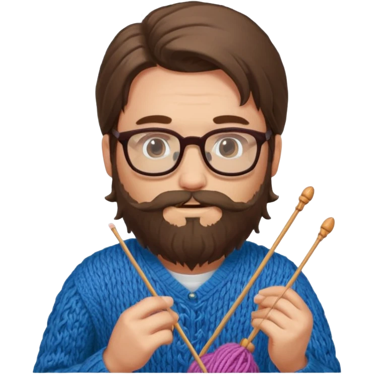man with beard and long hair knitting emoji
