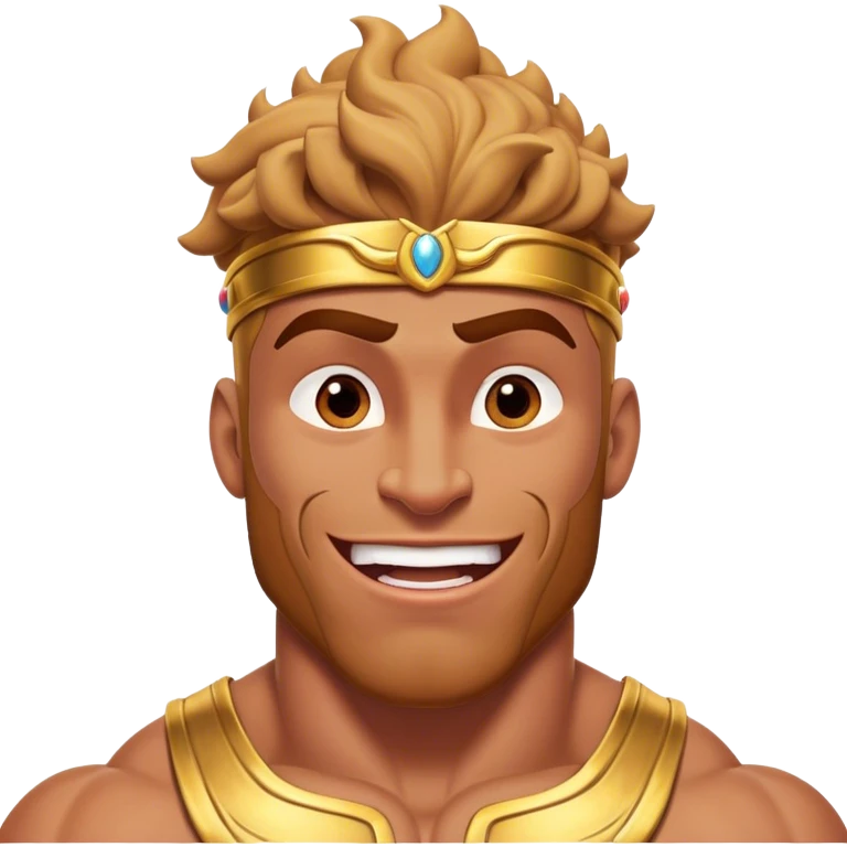 Cinematic Realistic Hercules Portrait, head tilted dramatically with an exaggeratedly amused expression, featuring a bold yet playful demeanor. His rugged, muscular form and finely detailed classical garb are rendered with dynamic lighting and robust textures, conveying a rare moment of lighthearted mirth from a timeless legend. emoji