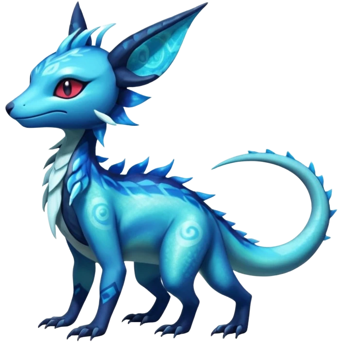 Anthropomorphic Shiny Iridescent Colorful Dark Shiny Exotic Salandit-Aurorus-Glaceon-Fakémon-hybrid-creature (full body)  emoji