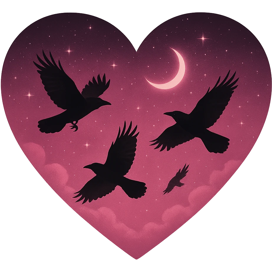  heart with pink night sky and dark ravens, remove background emoji