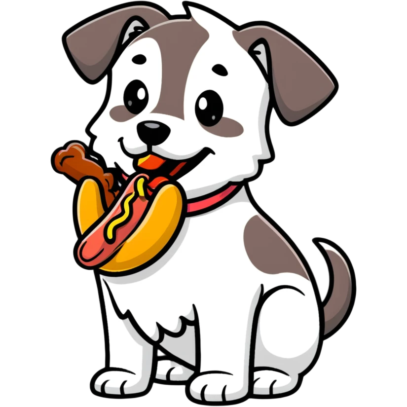 dog eating a suspicious hot dog emoji