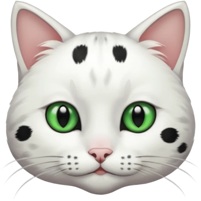 um gato branco com manchas pretas  olho preto e verde emoji