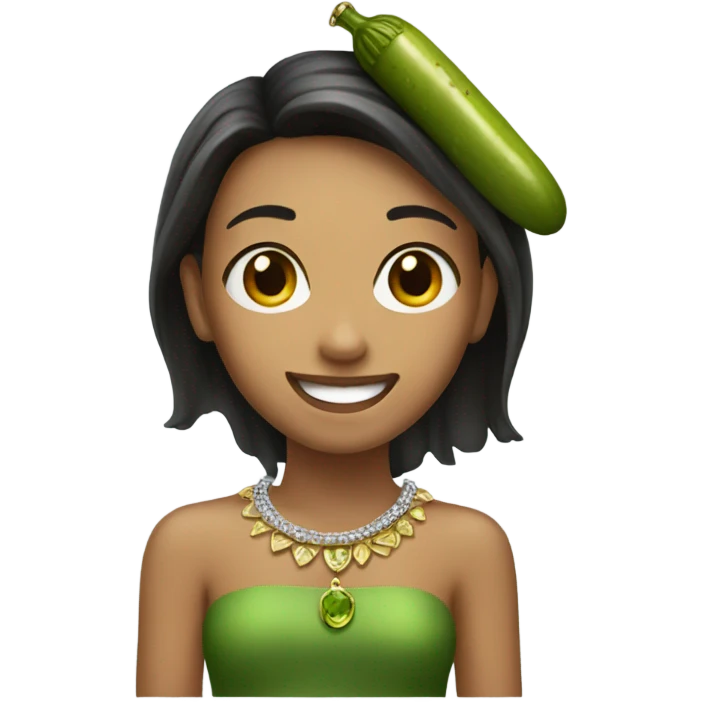 smiling girl with jewelry with a pickle  emoji