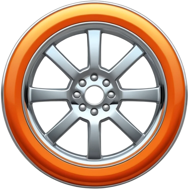 A chrome car wheel emoji, polished silver metal rim, smooth circular shape, minimal futuristic design, soft reflections, iOS emoji style, centered on white background, ultra clean look emoji