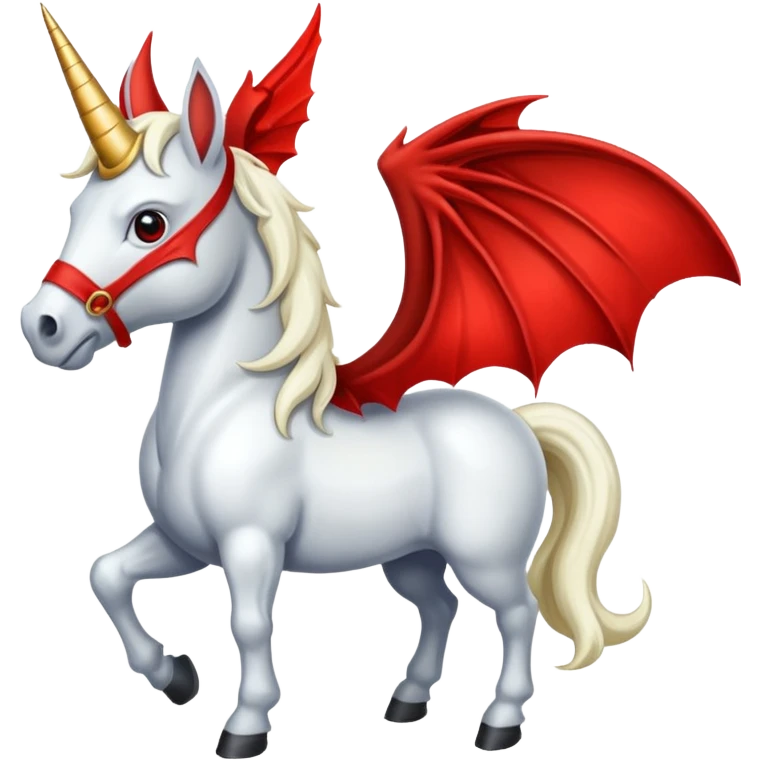 white horse with horns and red bat wings emoji