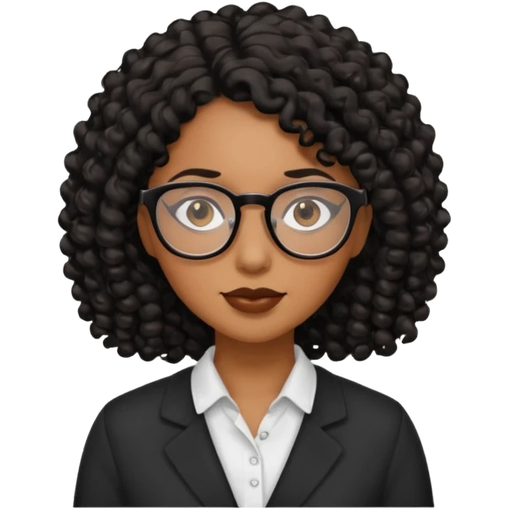 Chica morena con lentes y cabello rizado negro emoji