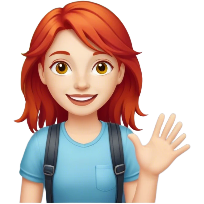 cheerful girl on the road like a turist with red hair  emoji
