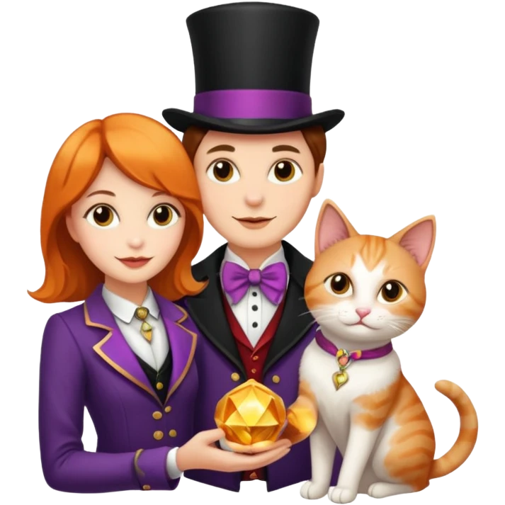 magician couple and their pet cat emoji