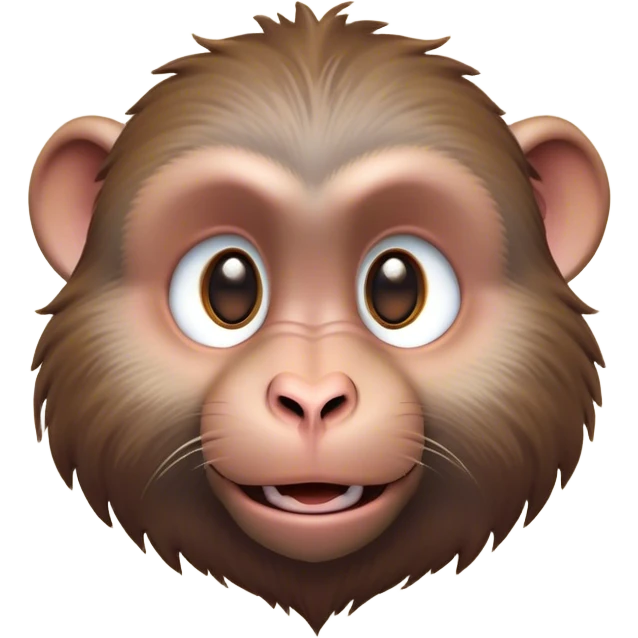 Cinematic Cute Baboon Portrait Emoji, Head tilted playfully and inquisitively, featuring a vibrant Fur of earthy browns with expressive, round, sparkling eyes filled with curiosity, Simplified yet irresistibly adorable features, highly detailed, glowing with a warm, friendly glow, high shine, affectionate and spirited, stylized with a touch of urban whimsy, bright and endearing, soft glowing outline, capturing the essence of a mischievous yet loving baboon, so playful it feels like it could leap out of the screen and into your arms! emoji