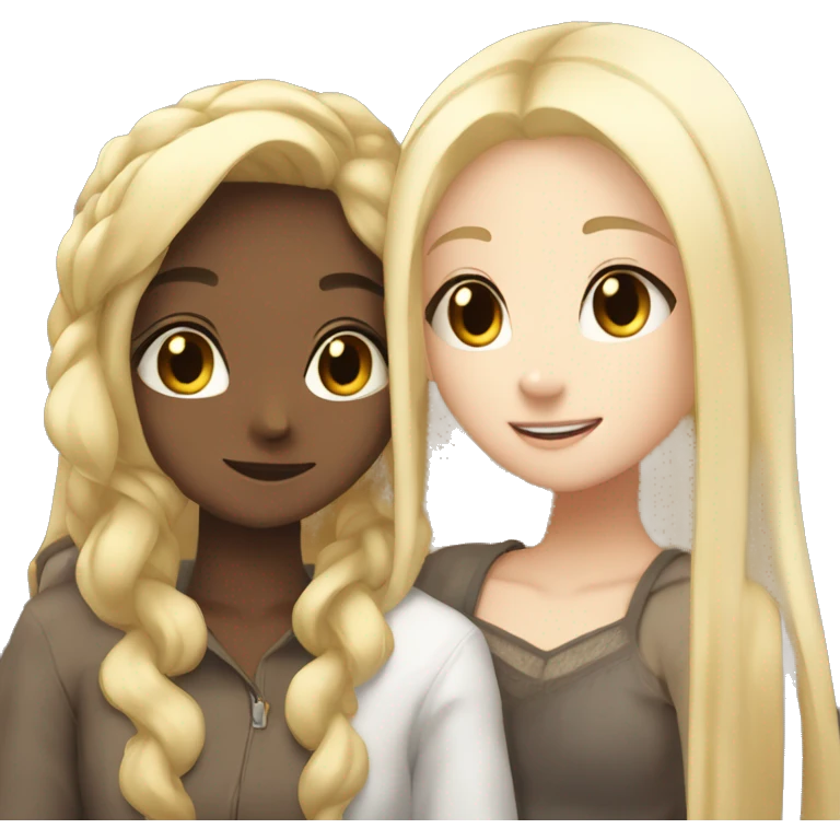 One arabica girl hair and another girl with straight blonde hair hugging each other anime  emoji