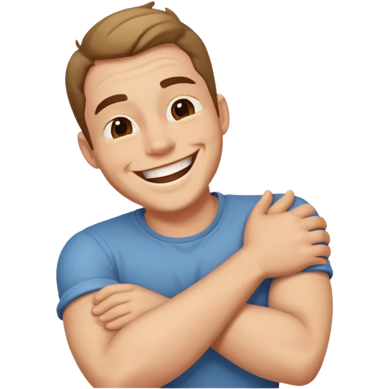 Arms crossed around neck laughing guy emoji
