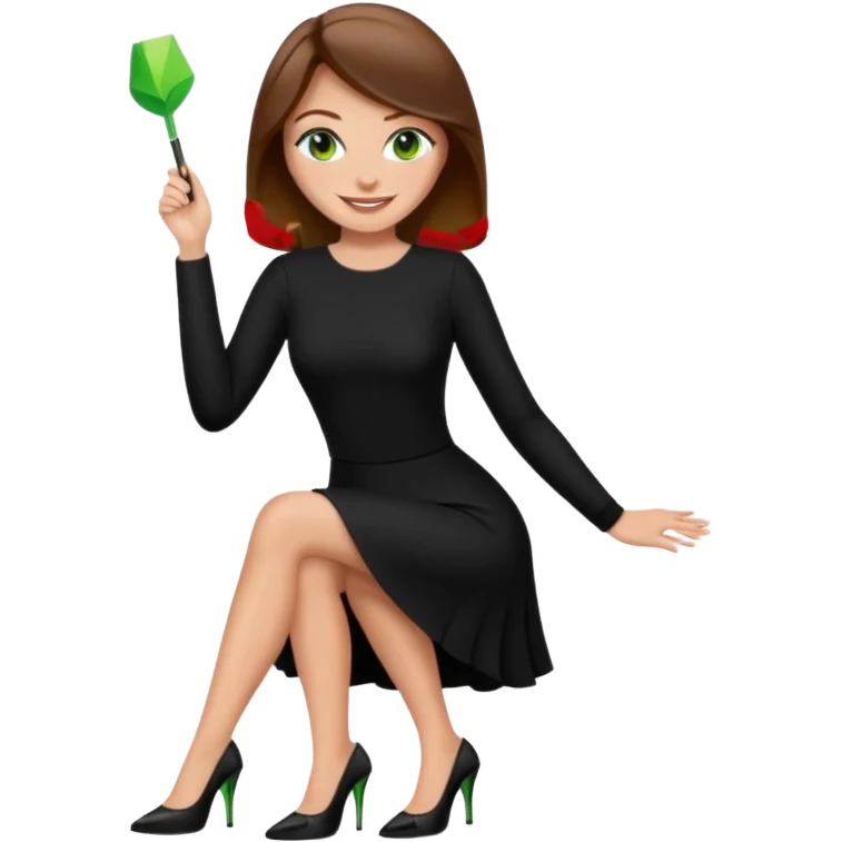 Create Dominatrix in total black clothes,green eyes,brown hair and heels emoji