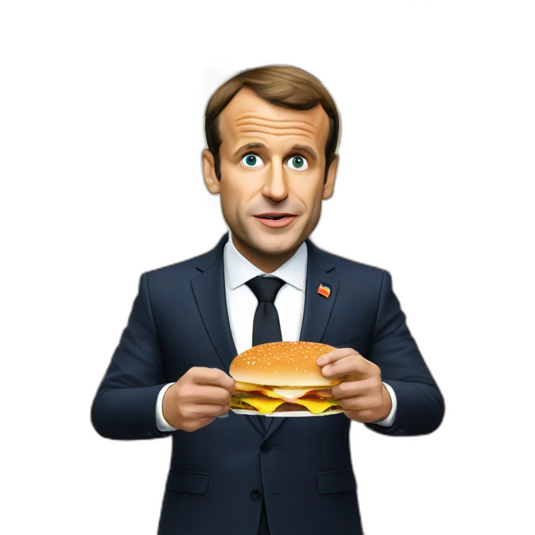 Emannuel Macron eat burger emoji