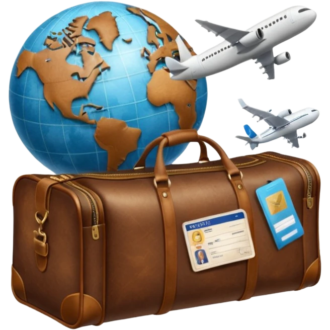 TRAVEL , travel bag , pass board, plane, glob emoji
