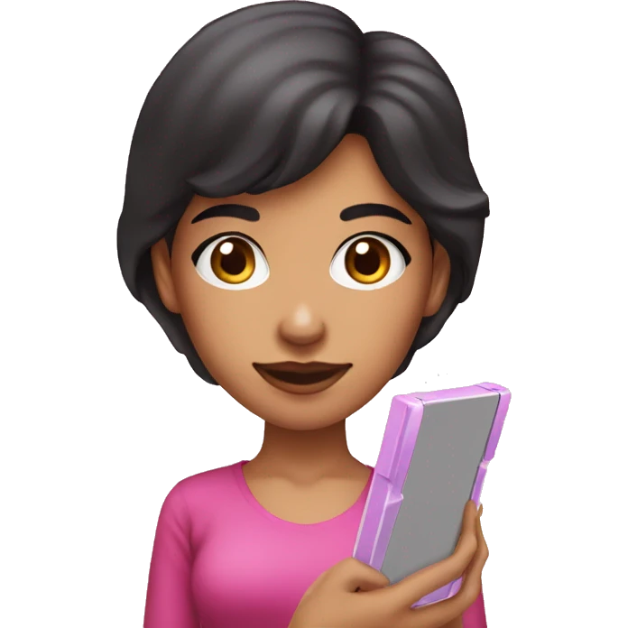 dark haired lightskin girl  playing pink nintendo ds emoji