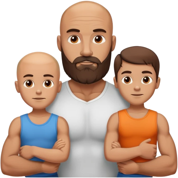 Muscular Bald beard man with his fit wife long brown hair and three boys emoji