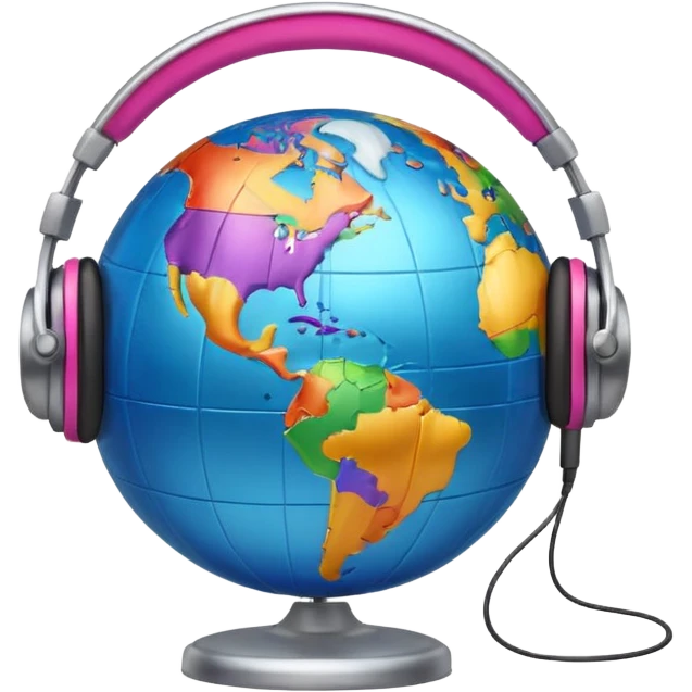 Globe with headphones on, giving to the music emoji