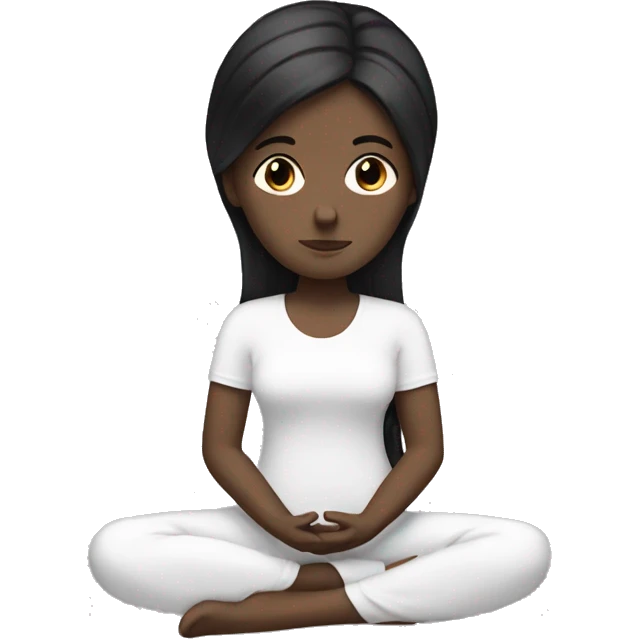 White girl with black hair in meditation emoji