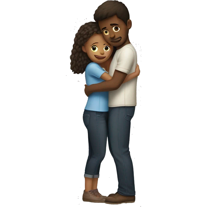 a short girl and a tall boy hug emoji