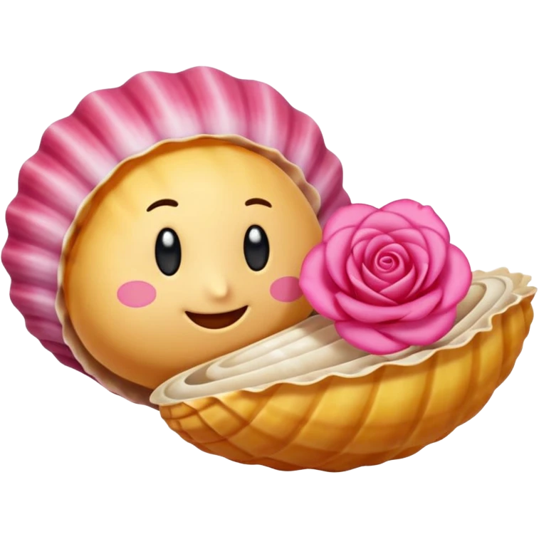"Un'emoji che raffigura una conchiglia e una rosa fuse insieme in stile cartone animato, sfondo trasparente" emoji