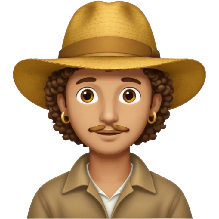 man curly hair and big earrings and and hat wearing emoji
